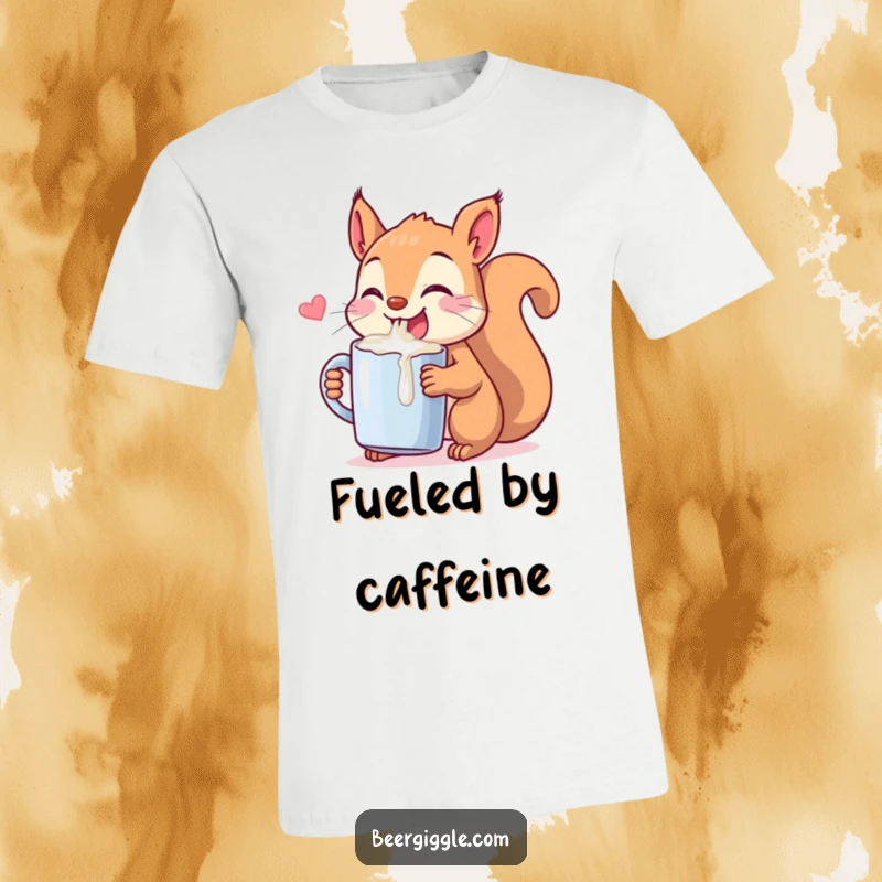 Funny Kawaii Squirrel Chugging T-Shirt: A playful squirrel guzzling from a miniature mug. Humorous and cute apparel for a cheeky personality.