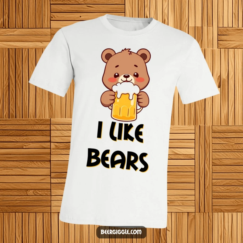 Funny Bear T-Shirt: A happy bear character clinking a frothy beer mug, showcasing pure joy and a love for beer.