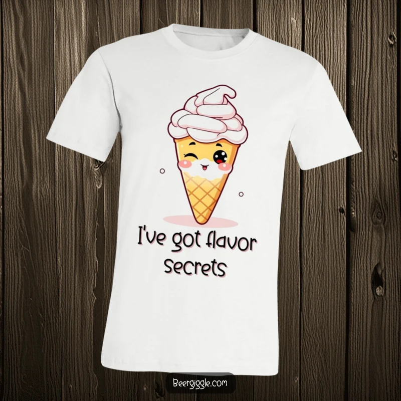 Funny t-shirt with a mischievous hop cone character giving a wink from a glass of beer, embodying beer-loving humor.