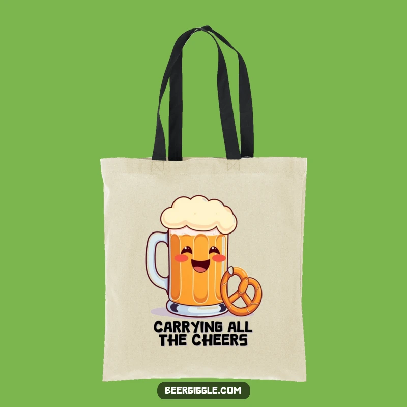Funny Beer Mug Toasting Pretzel Tote Bag - Stylish Humor Gift for Errand Runners