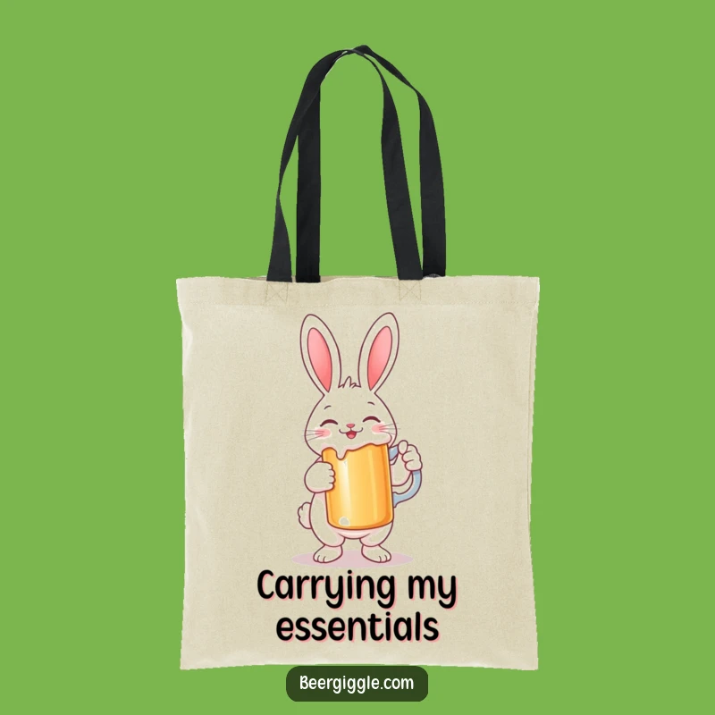 Funny Rabbit Stein Tote Bag: Smiling Character Holds Large Beer - Handy Gift!