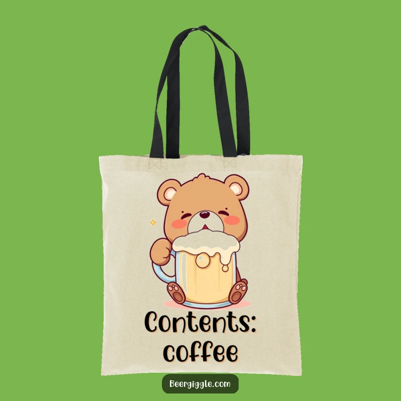 Funny Kawaii Bear Tote Bag: Practical Bag with Bear Gulping Mug Design