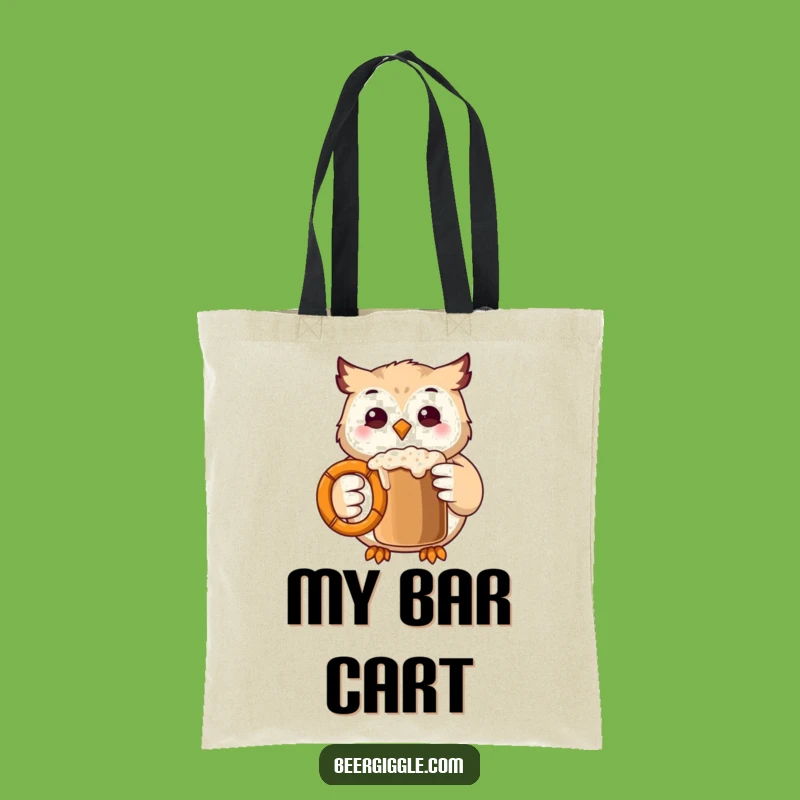 Funny Kawaii Owl Tote Bag: Stylish Bag with Owl Clinking Pretzel Mug Design